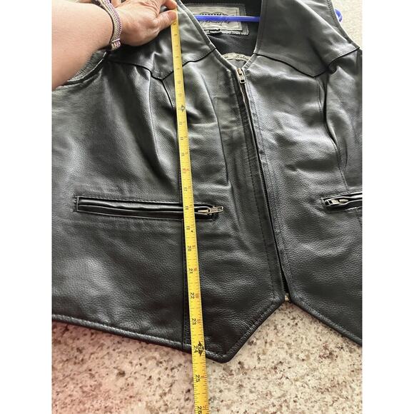 Unik Womens Black Leather Motorcycle Vest Zip Up Pockets Size 5XL - Picture 11 of 14